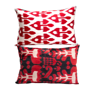 C142 CUSCINO IKAT DOUBLE-FACE 100% SETA E VELLUTO SETA PATTERN TRIBALI