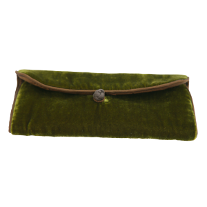 ID139 TROUSSE IN VELLUTO DI SETA VERDE E MARRONE ELEGANZA ORIENTALE ARTIGIANALE
