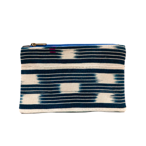 ID155 TROUSSE ARTIGIANALE IN COTONE AFRICANO ANTICO BASE BLU CON RIGHE E MOTIVI BIANCHI