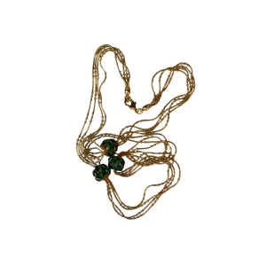 ID106 COLLANA A TRE FILI CON MAGLIA INTRECCIATA E SFERE VERDI PLACCATA IN ORO 14K MADE IN ITALY