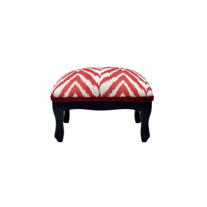 MO115 STOOL IN TESSUTO GEOMETRICO IN LINO 100% CON DOPPIO CODINO DI TOPO IN VELLUTO E GAMBE IN LEGNO COLOR WENGÈ